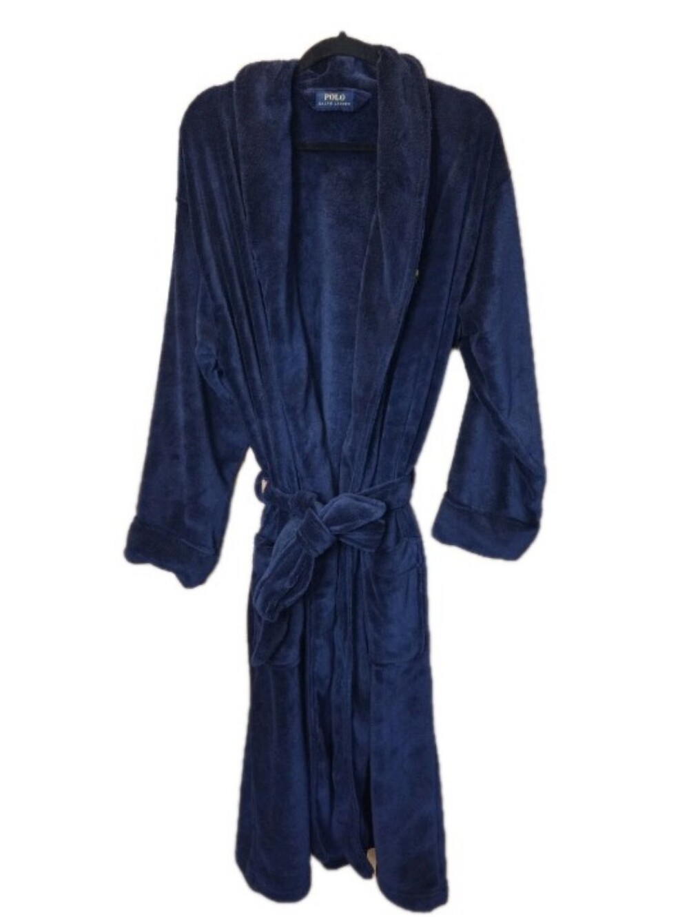 Polo RL Men's Robe Plush Fleece Navy Blue One Size Yellow Pony Logo